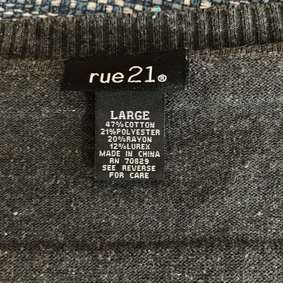 Rue 21 black and sparkly silver striped V-neck sweater, size L - Picture 2 of 6